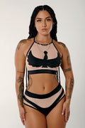 Goddess High Waisted Bottoms - Black with Sand mesh