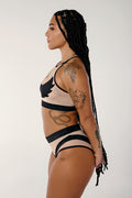 I S I S Goddess Halter Top - Black with Sand Mesh
