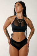 I S I S Goddess Halter Top - Black with Black Mesh