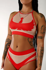 I S I S Goddess Halter Top - Red with Sand Mesh