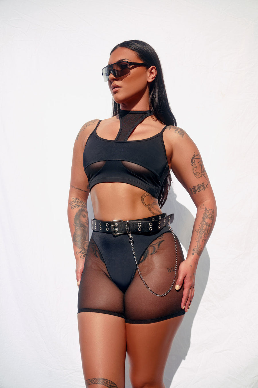 mesh shorts black festival set two piece co ord hot pant