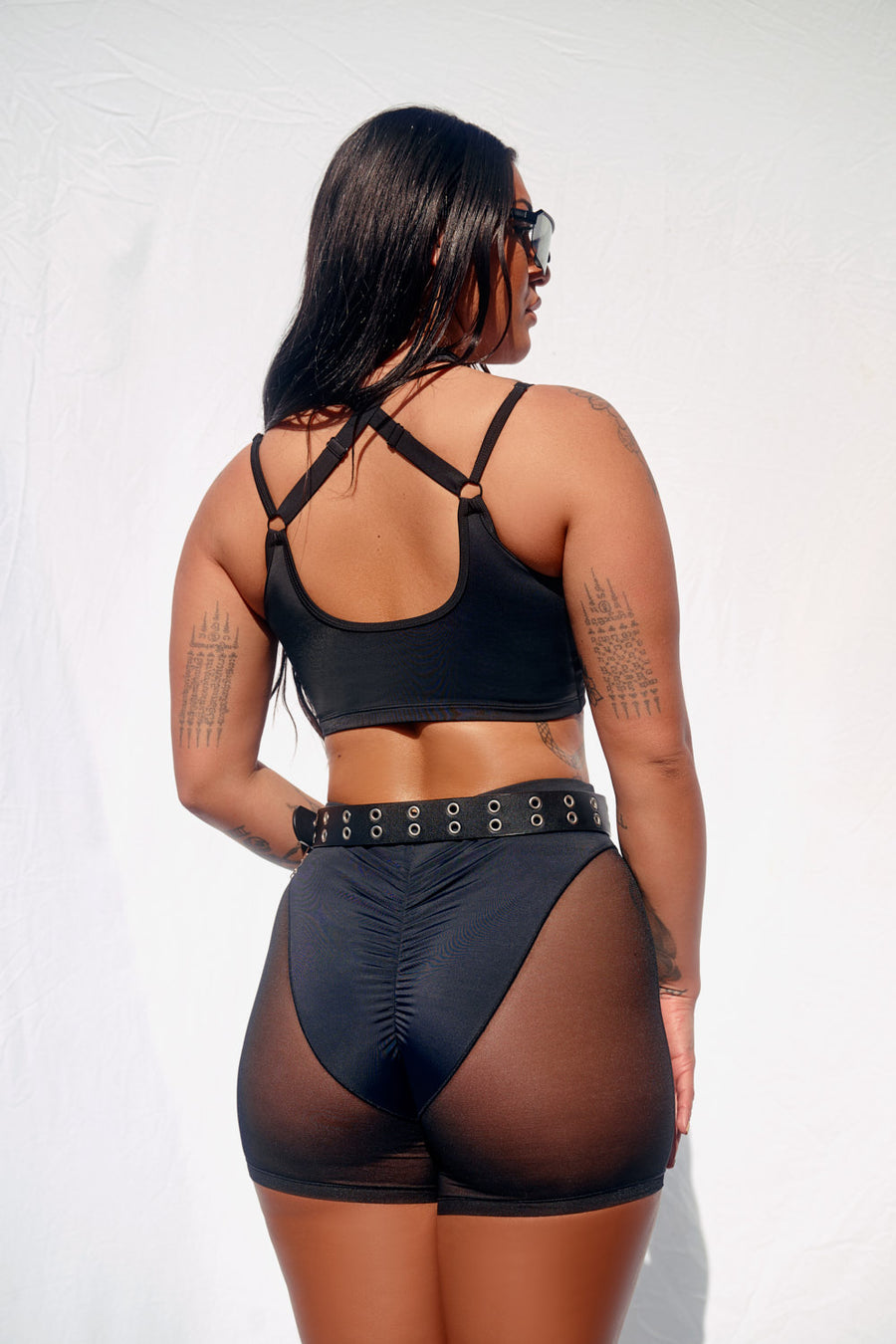 mesh shorts black festival set two piece co ord hot pant