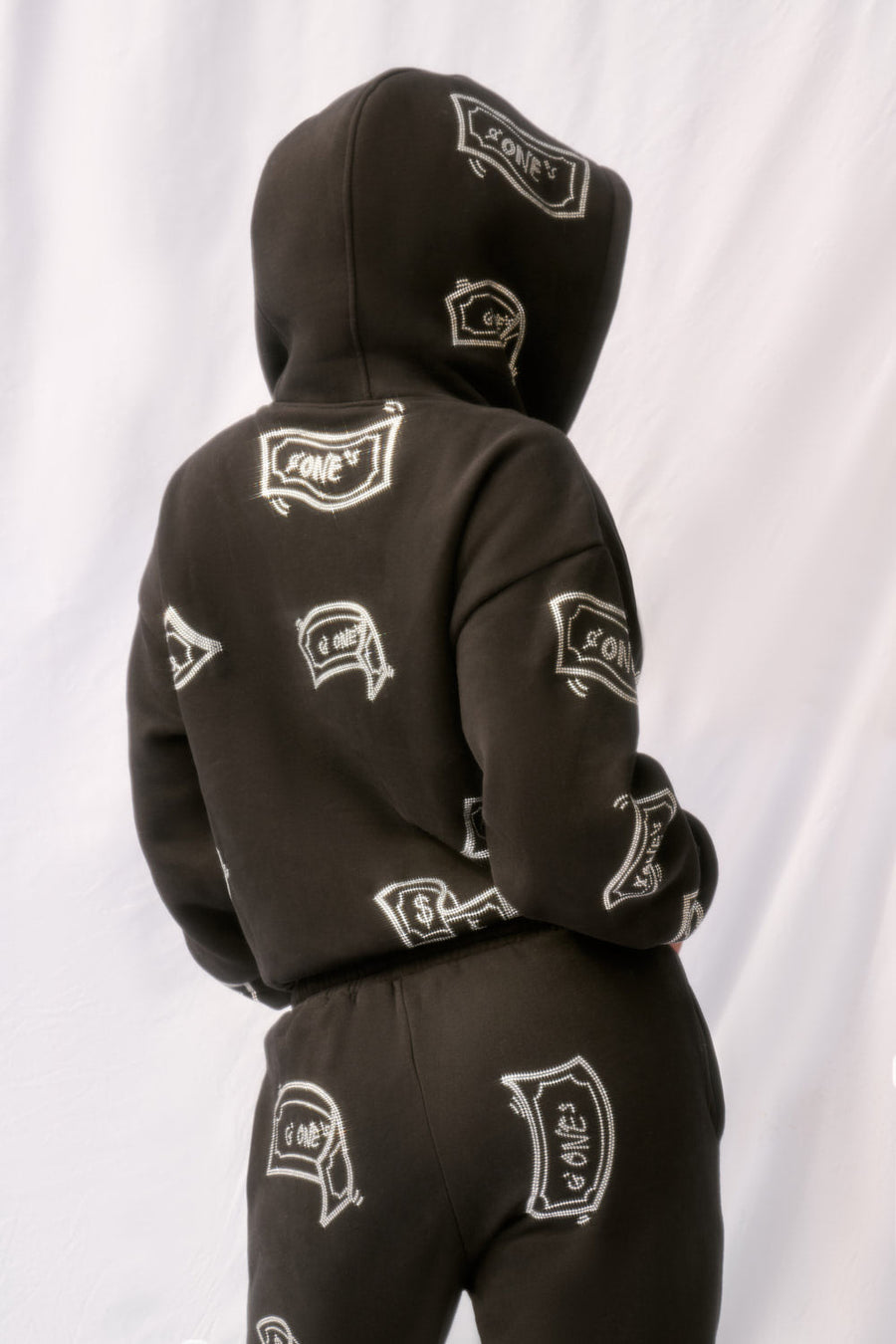ZIP UP Hoodie - G'ONE$ - Black/Silver Rhinestones