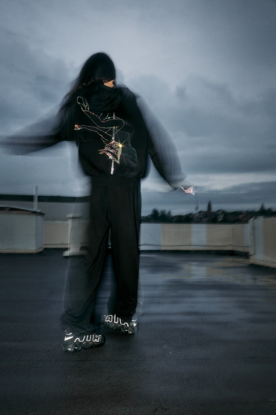 Anime Pole Dancer Sweatpants - Ep 2 Black/Rainbow Rhinestone Limited Ed.