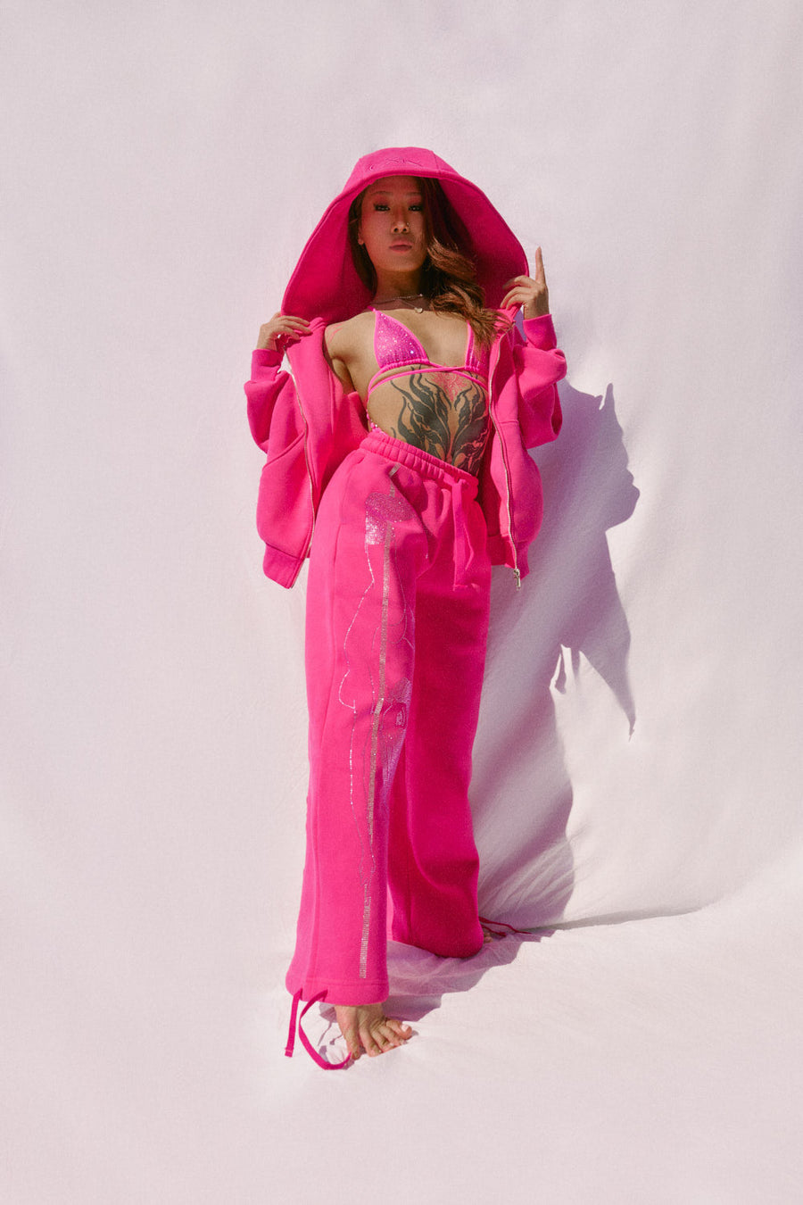 Anime Pole Dancer Wide Leg Sweatpants - Plastics Pink