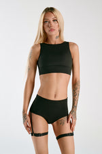 Lux Basix High Waist Scrunch Bottoms w/ Garters - Black