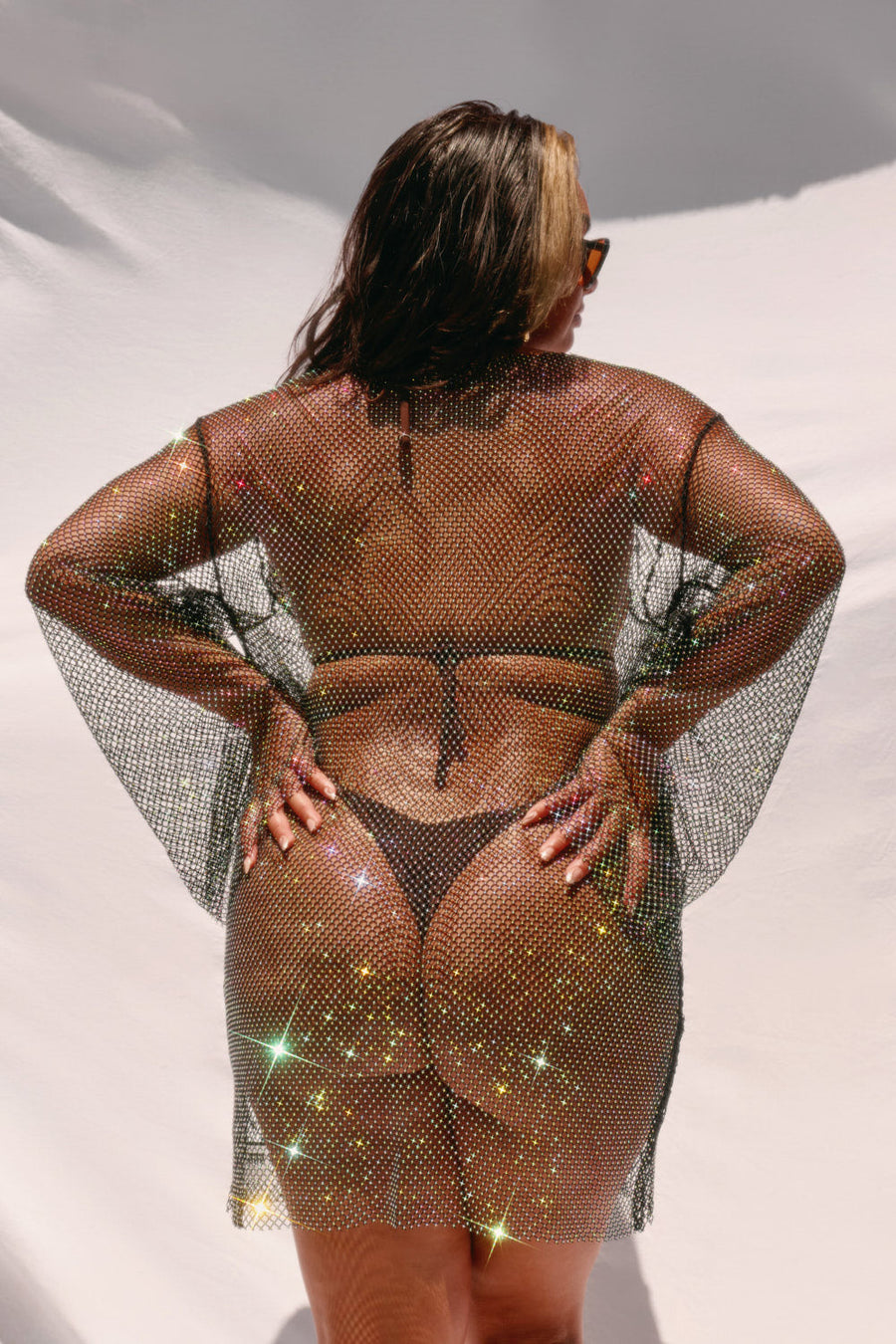 Diamond-drip Fantasy Sleeved Dress - Sparkle Black