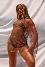 Diamond-drip Fantasy Sleeved Dress - Chocolate