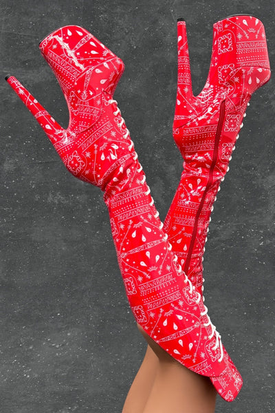 Deck the Heels クリスマスブーツ Drop it Like its THOT - Knee Pad Boot - 8INCH - Red – CXIX