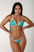 HOAH Bikini Clasp Thong Bottoms - Snapped Aqua/White