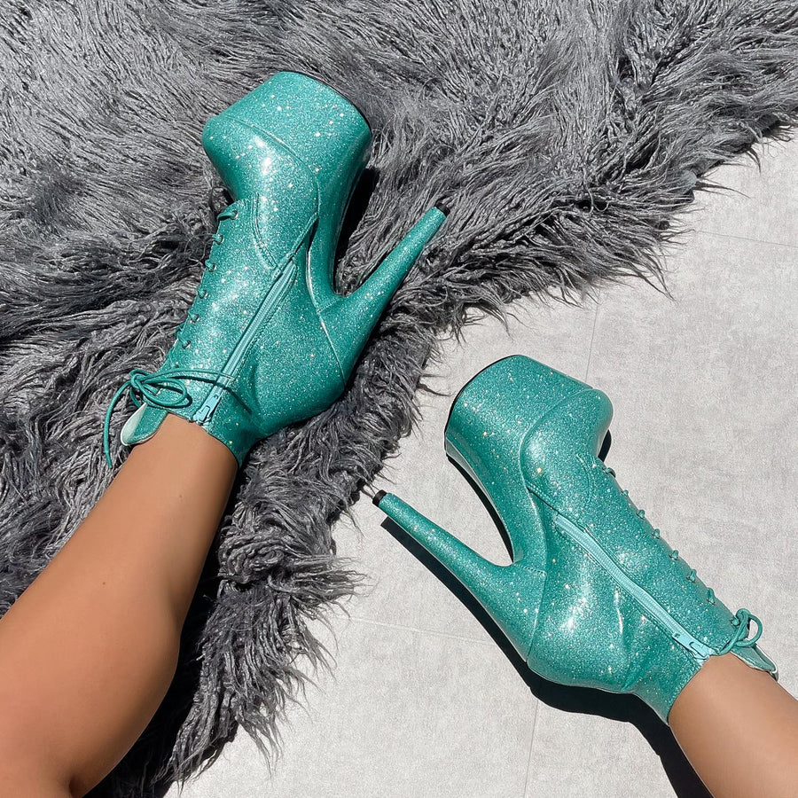The Glitterati Ankle Boot - Baby Blue - 7 INCH