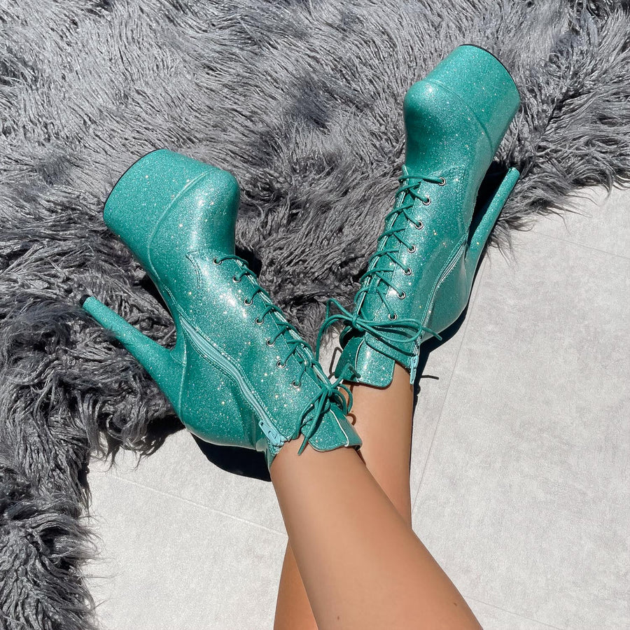The Glitterati Ankle Boot - Baby Blue - 7 INCH