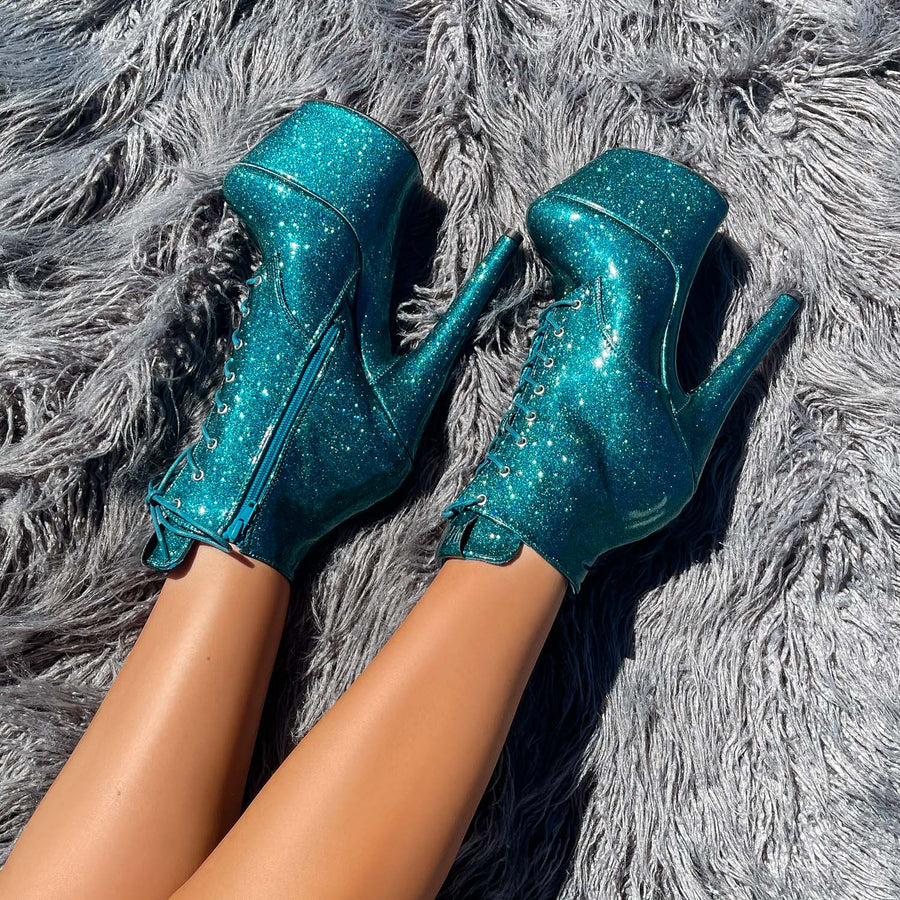 The Glitterati Ankle Boot - Ocean Eyes - 7 INCH