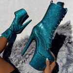 The Glitterati Boot - Ocean Eyes - 8 INCH