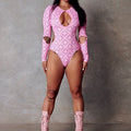 119 Plunge Bodysuit - Pink with Print