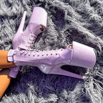 The Glitterati Open Toe Boot - Lilac Lovers - 8 INCH, stripper shoe, stripper heel, pole heel, not a pleaser, platform, dancer, pole dance, floor work