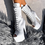 The Glitterati Open Toe Boot - Snow Kween - 7 INCH, stripper shoe, stripper heel, pole heel, not a pleaser, platform, dancer, pole dance, floor work
