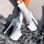 The Glitterati Open Toe Boot - Snow Kween - 8 INCH, stripper shoe, stripper heel, pole heel, not a pleaser, platform, dancer, pole dance, floor work