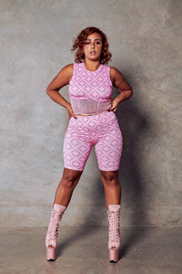 119 Corset Top + Removable Sleeves - Pink with Print – CXIX