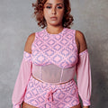 119 Corset Top + Removable Sleeves - Pink with Print