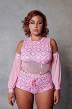 119 Corset Top + Removable Sleeves - Pink with Print