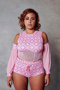 119 Corset Top + Removable Sleeves - Pink with Print – CXIX