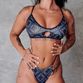 119 Hi-Rise Thong Bottoms - Black with Print