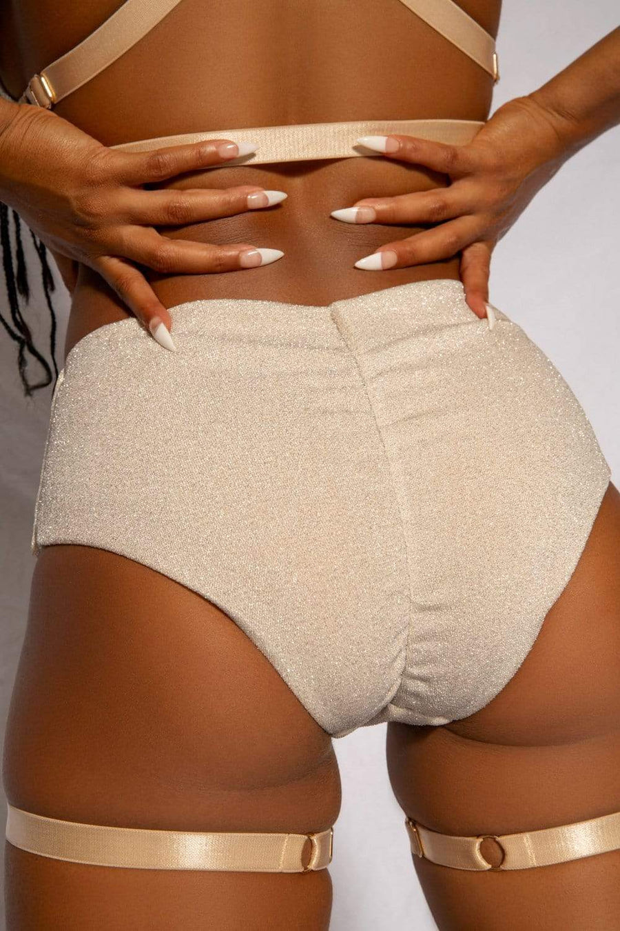 Cora Cheeky Bottoms - Champagne With Garter Shorts