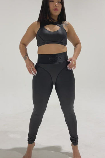Black Full-Length Leggings with Black Waistband and CXIX Print at the Front