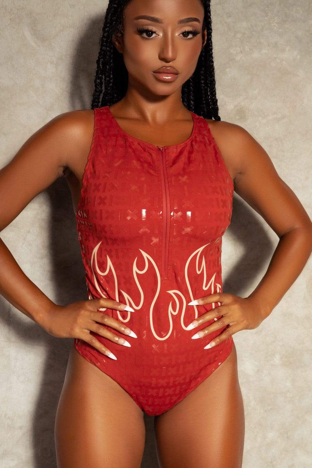 ヨガ・ピラティス Lure Passion Bodysuit Red Size-S Fierce Bodysuit with Lure Elastic Band - Lure Fitness