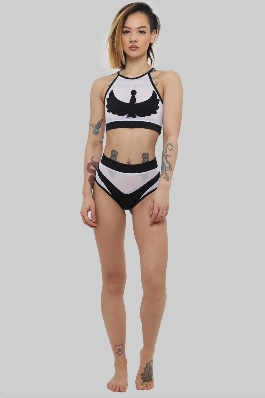 Goddess High Waisted Bottoms - Black with White mesh Shorts
