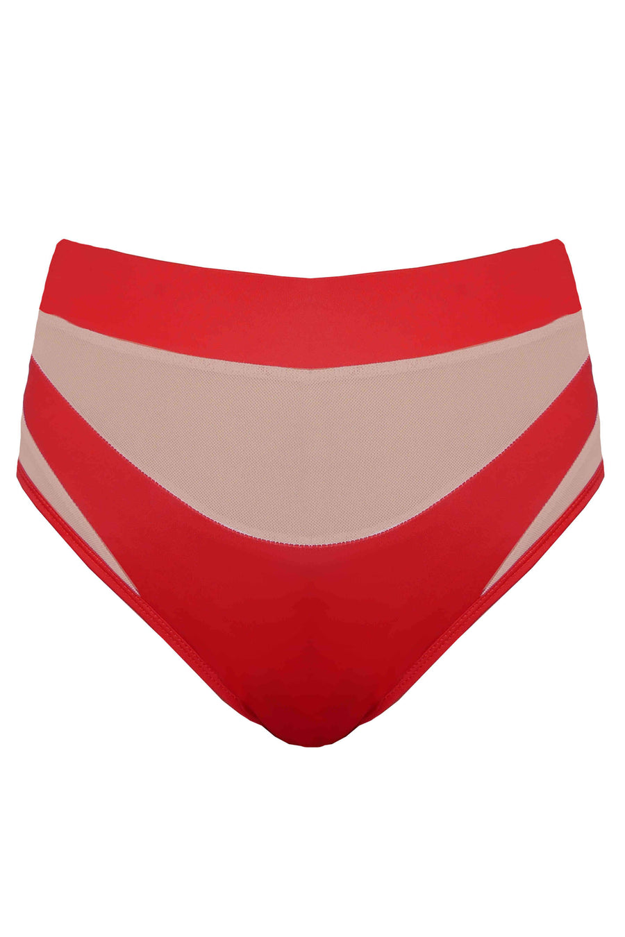 Goddess High Waisted Bottoms - Red with Sand Mesh Shorts