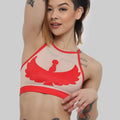 I S I S Goddess Halter Top - Red with Sand Mesh Top