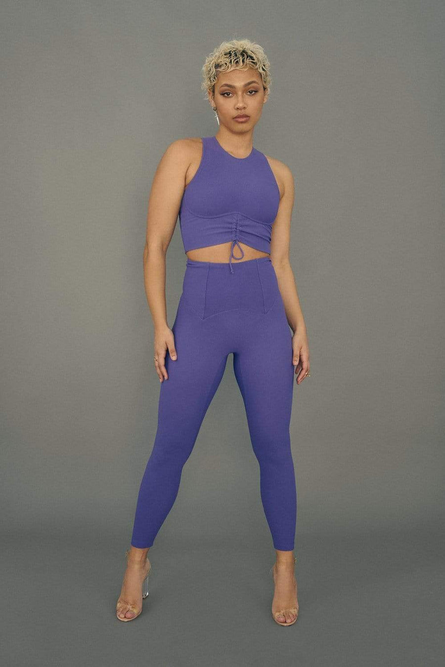 Move Theology Women's Size XS Fitted Purple Ribbed Knit 2 Piece Athletic  Set NWT