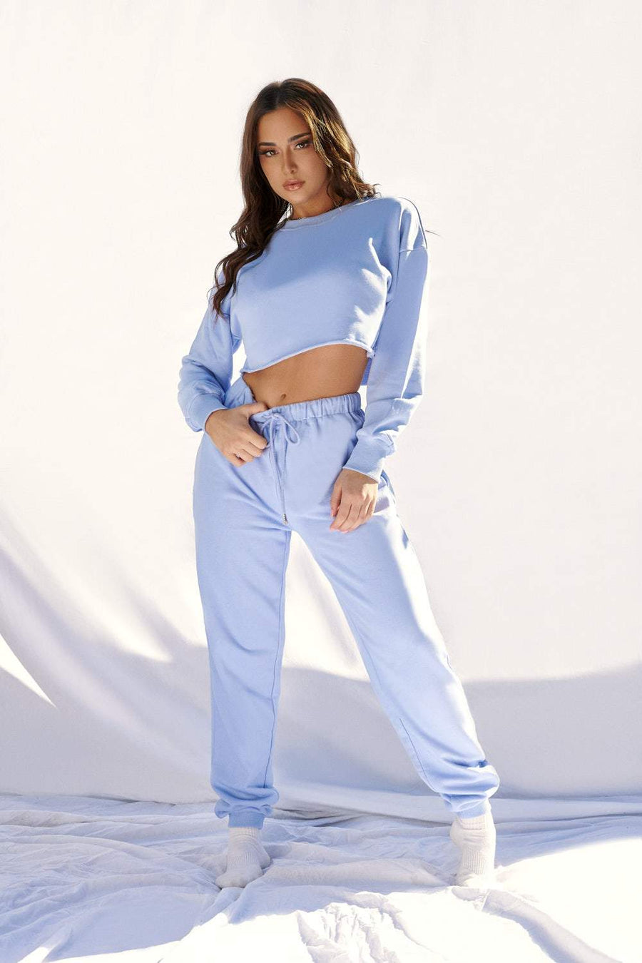 Oversized Cropped Jumper - Powder Blue Top