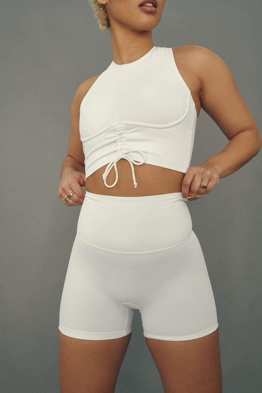 Stretch It Out Ribbed Booty Shorts - White BOTTOMS
